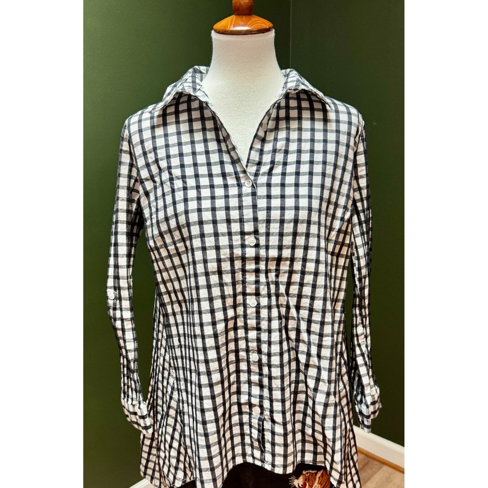Zac & Rachel Gingham Button Down Tunic Top Long Sleeve Women's Size M